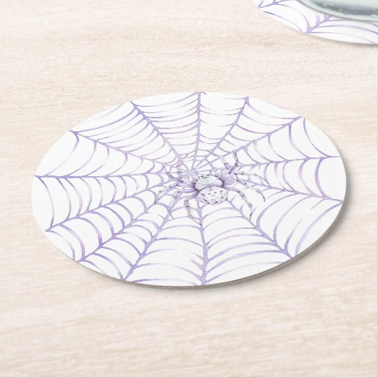 Lavendel-Halloween-Spinne im Netz Runder Pappuntersetzer (Angewinkelt)