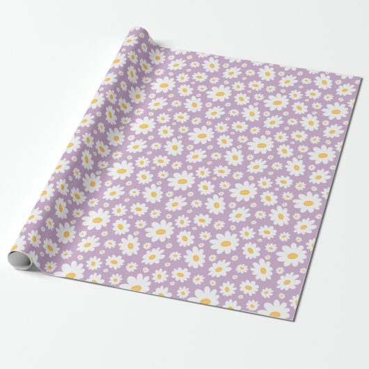 Lavendel Handgezeichnetes Gänseblümchen-Muster Geschenkpapier (Ungerollt)