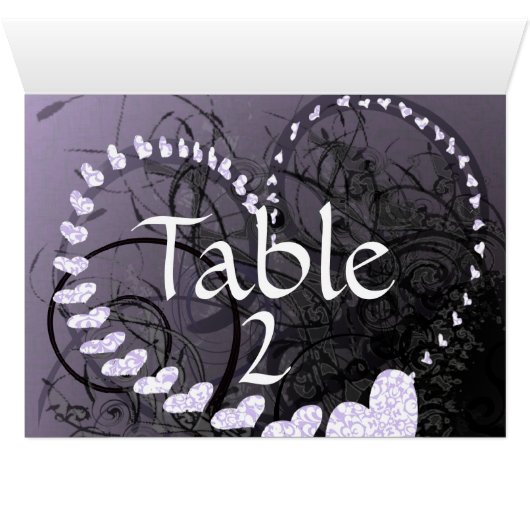 Lavendel Heart Wirbel Tischnummer Cards (Innenansicht Horizontal (Unten))