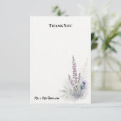 Lavendel Heide Distel Hochzeits-Dankeskarten Dankeskarte (Stehend Vorderseite)
