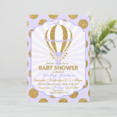 Lavendel-Heißluft-Ballon-Babyparty Einladung (Stehend Vorderseite)