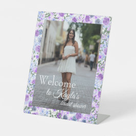 Lavendel, Hellblaue Rosen Brautparty-Willkommen Sockelschild