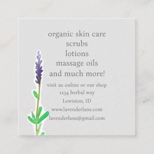 Lavendel Herb Blume Hautpflege Botanische Pflanze Quadratische Visitenkarte (Rückseite)