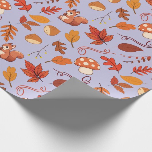 Lavendel Herbstpackpapier: Eichhörnchen, Blätter Geschenkpapier (Ecke)