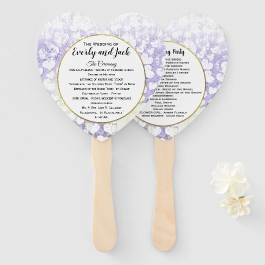 Lavendel-Herz-Blatt-Baum-Hochzeitsprogramm Fächer (Vorne und Hinten)