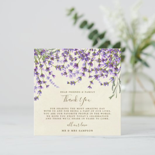 Lavendel Hochzeit danke Ihnen Empfang-Karte Einladung (Stehend Vorderseite)