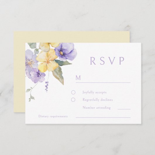 Lavendel Hochzeit Lila und sonnengelb RSVP Karte (Vorne/Hinten)