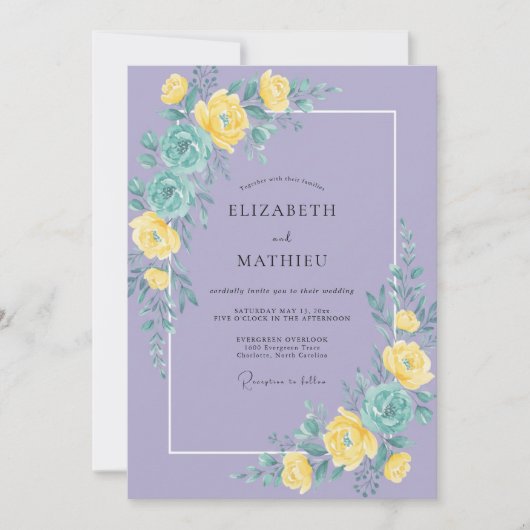 Lavendel-Hochzeit mit strahlender Blüte Einladung (Vorderseite)