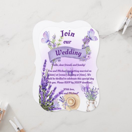 Lavendel-Hochzeitseinladung Einladung (Vorderseite/Rückseite Beispiel)