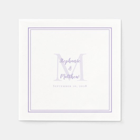 Lavendel-Hochzeitsmonogramm Moderne Initialen & Na Serviette (Vorderseite)