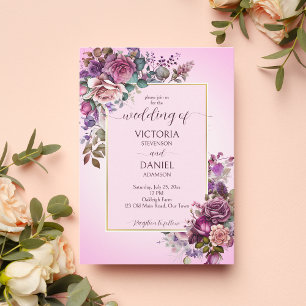 Lavendel Hochzeitsvorlage für lila rosa Rosen Einladung