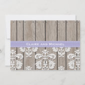 Lavendel-hölzerne Spitze-Hochzeits-Einladungen Einladung (Rückseite)