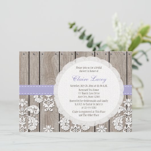 Lavendel-hölzerne Spitze-rustikale Einladung (Stehend Vorderseite)