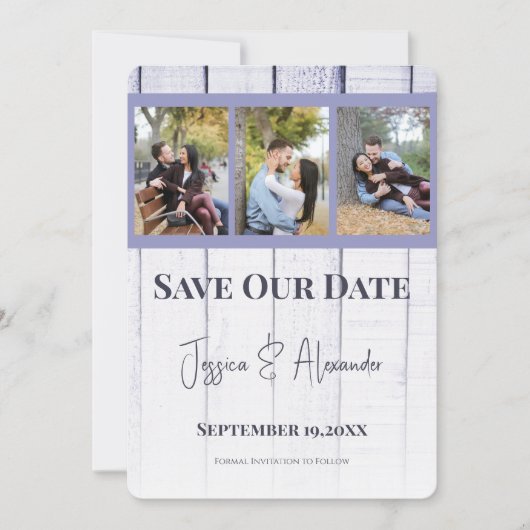 Lavendel-HolzfotoCollage Save the Date (Vorderseite)