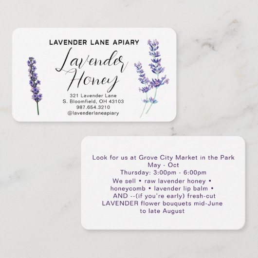 Lavendel Honey Apiary Beekeeper Business Card Visitenkarte (Vorne/Hinten)
