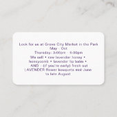 Lavendel Honey Apiary Beekeeper Business Card Visitenkarte (Rückseite)