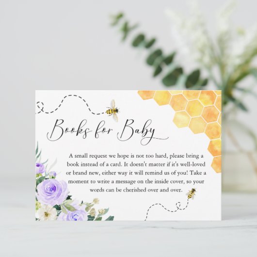Lavendel Honey Bee Baby Shooting Books for Baby Begleitkarte (Stehend Vorderseite)