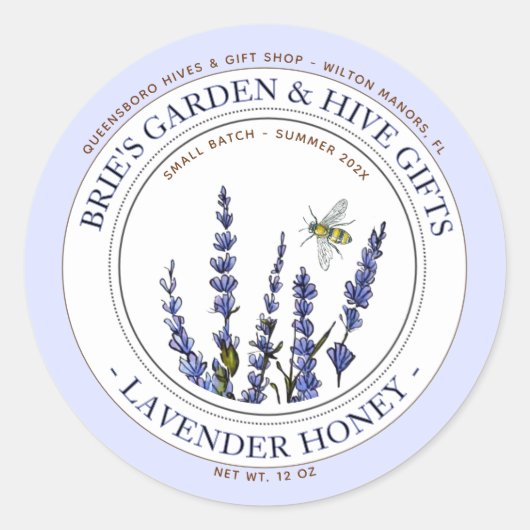 Lavendel-Honighaar-Label mit Honigbienen Runder Aufkleber (Vorderseite)