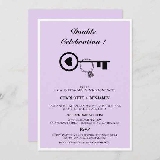 Lavendel Housewarming und Engagement Partei Einladung (Vorne/Hinten)
