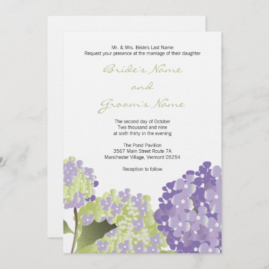 Lavendel Hydrangea Hochzeit Einladung (Vorne/Hinten)