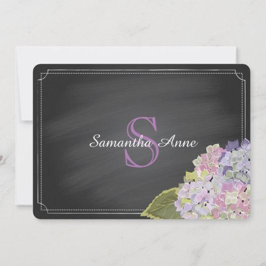 Lavendel Hydrangea Jar Chalkboard Brautparty Einladung (Rückseite)