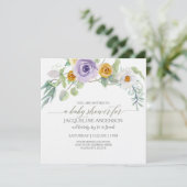 Lavendel in Amber Rose Floral Wood Baby Shower Gir Einladung (Stehend Vorderseite)