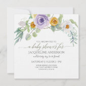 Lavendel in Amber Rose Floral Wood Baby Shower Gir Einladung (Vorderseite)