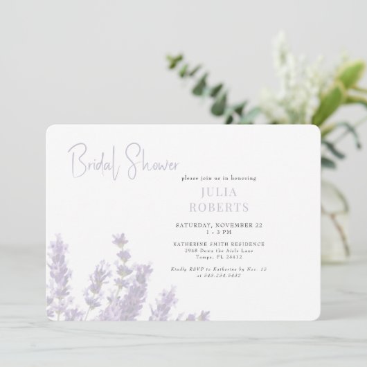 Lavendel in Bloom Brautparty Horizontal Einladung (Stehend Vorderseite)