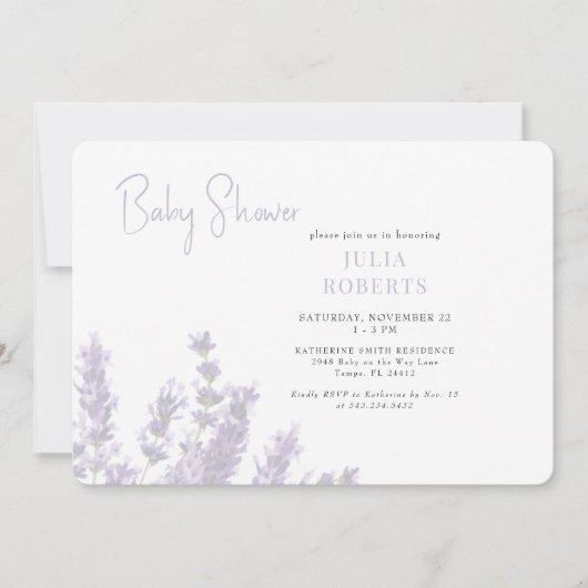 Lavendel in Blütendusche horizontal Einladung (Vorderseite)
