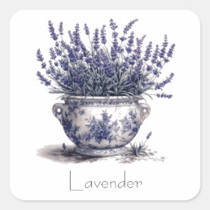 Lavendel in Delft Blau Quadratischer Aufkleber