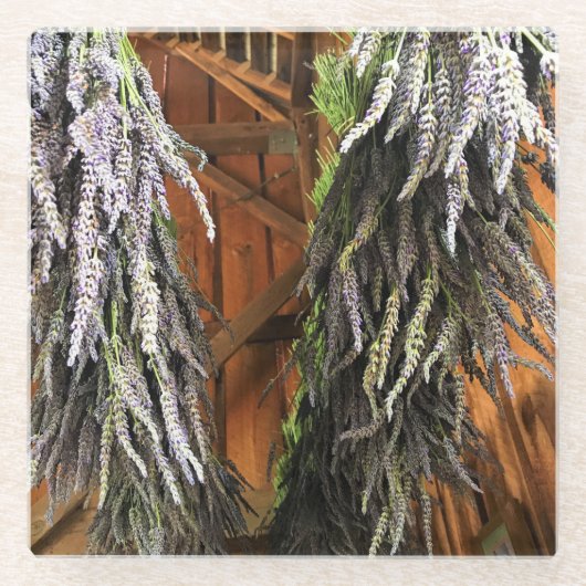 Lavendel in einer Scheune Glasuntersetzer (Vorderseite)
