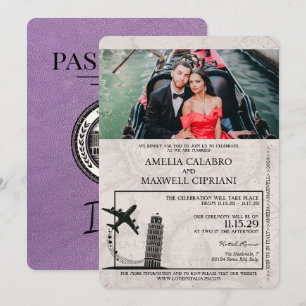 Lavendel Italien Reisepass Hochzeits-Einladung Einladung