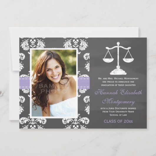 LAVENDEL-JURISTISCHE FAKULTÄTS-TAFEL-ABSCHLUSS EINLADUNG (Vorderseite)