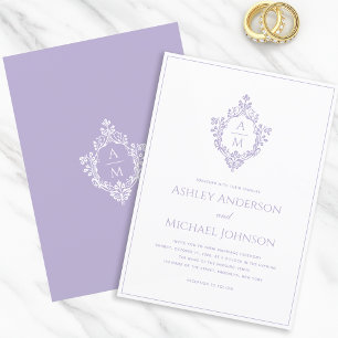 Lavendel-Kamm-Monogramm Vintage-Elegante Hochzeit Einladung