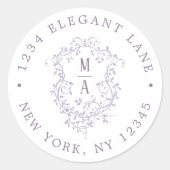 Lavendel klassische florale Wappenkopf-Rücksendead Runder Aufkleber (Vorderseite)