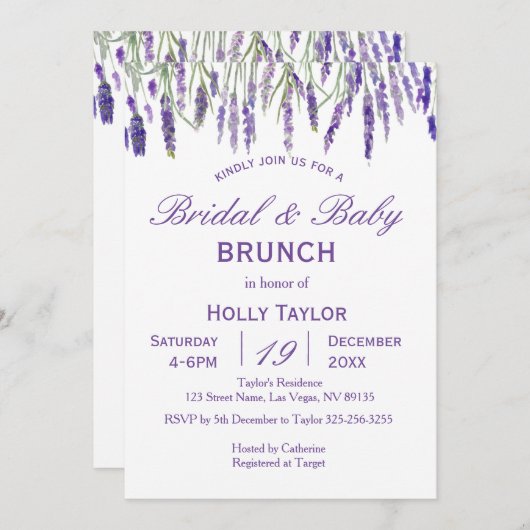 Lavendel Kombinierte Babydusche und Brautparty Einladung (Vorne/Hinten)