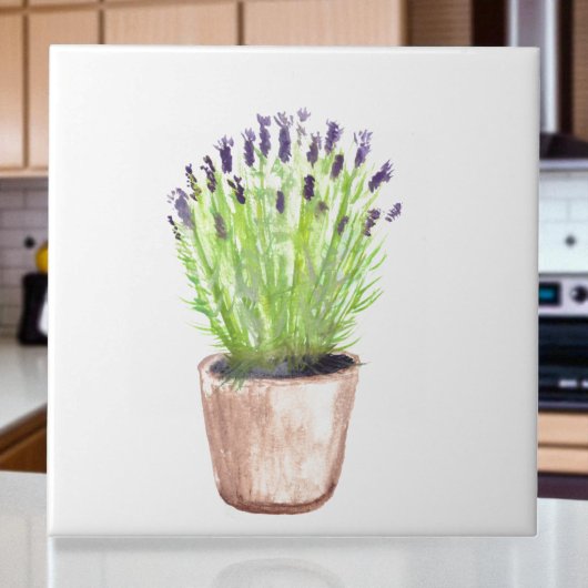 Lavendel Kräutertopf Pflanze Aquarellküche Fliese