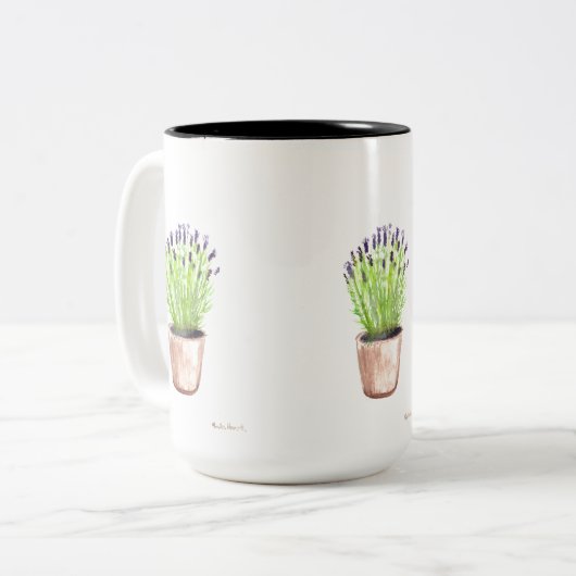 Lavendel Kräutertopf Pflanze rustikal lila Zweifarbige Tasse (Vorderseite Links)