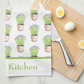 Lavendel Kräutertopf Pflanze Wasserfarbe Rustikal Geschirrtuch (Viertel Falte)