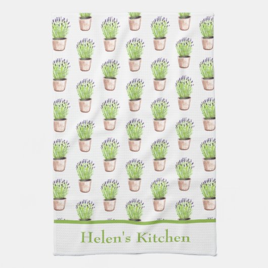 Lavendel Kräutertopf Pflanze Wasserfarbe Rustikal Geschirrtuch (Vertikal)