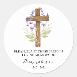 Lavendel-Kreuz-Gedenk-Funeral-Samenpackung Runder Aufkleber