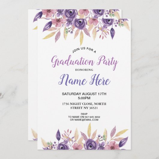 Lavendel-laden BlumenAbschluss-Party Blumen ein Einladung (Vorne/Hinten)