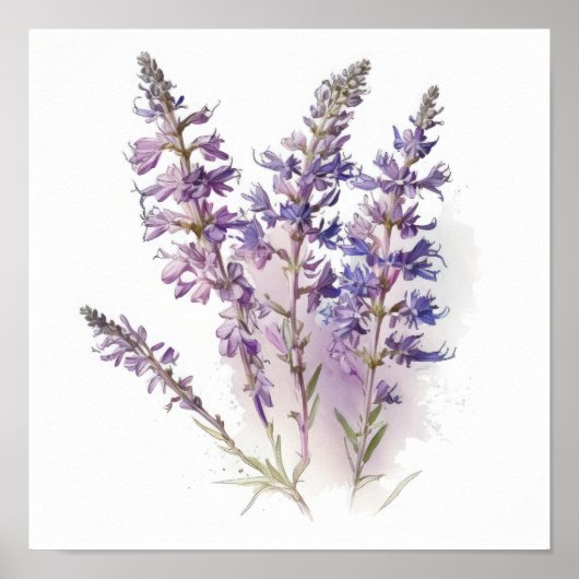 Lavendel Larkspur Blume Art Print Poster (Vorne)