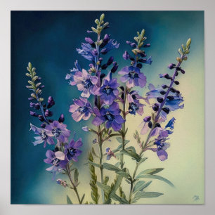 Lavendel Larkspur Blume Art Print Poster