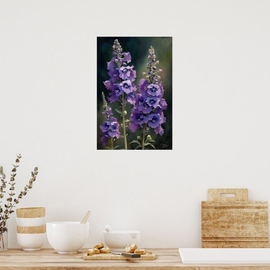 Lavendel Larkspur Blume Art Print Poster (Küche)