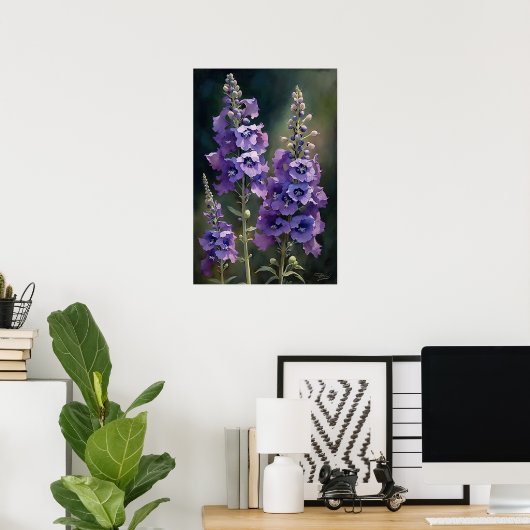 Lavendel Larkspur Blume Art Print Poster (Heimbüro)
