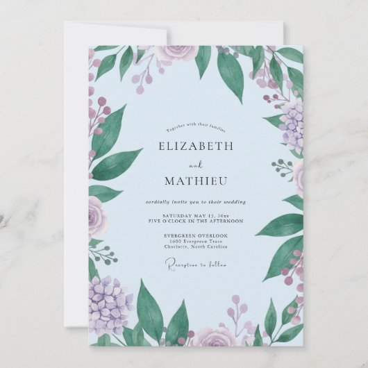 Lavendel-Laub-Eukalyptus-Hochzeit Einladung (Vorderseite)