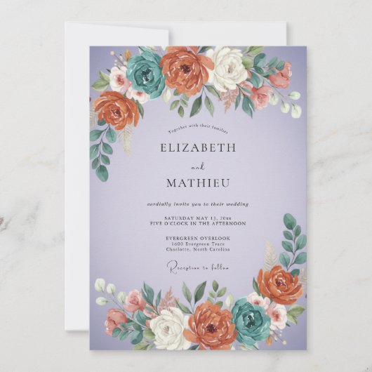 Lavendel Lebendige Boho-Hochzeit Einladung (Vorderseite)
