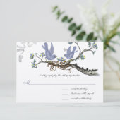 Lavendel & Lemon Gelbe Vintage Vögel Hochzeit RSVP Karte (Stehend Vorderseite)