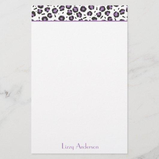 Lavendel-Leopard-Druck-personalisiertes Briefpapier (Vorderseite)